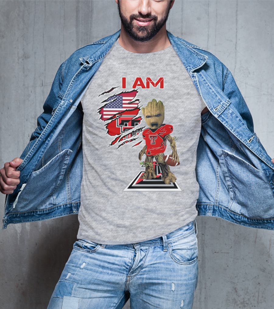 I Am Texas Tech American Football Baby Groot T-Shirt