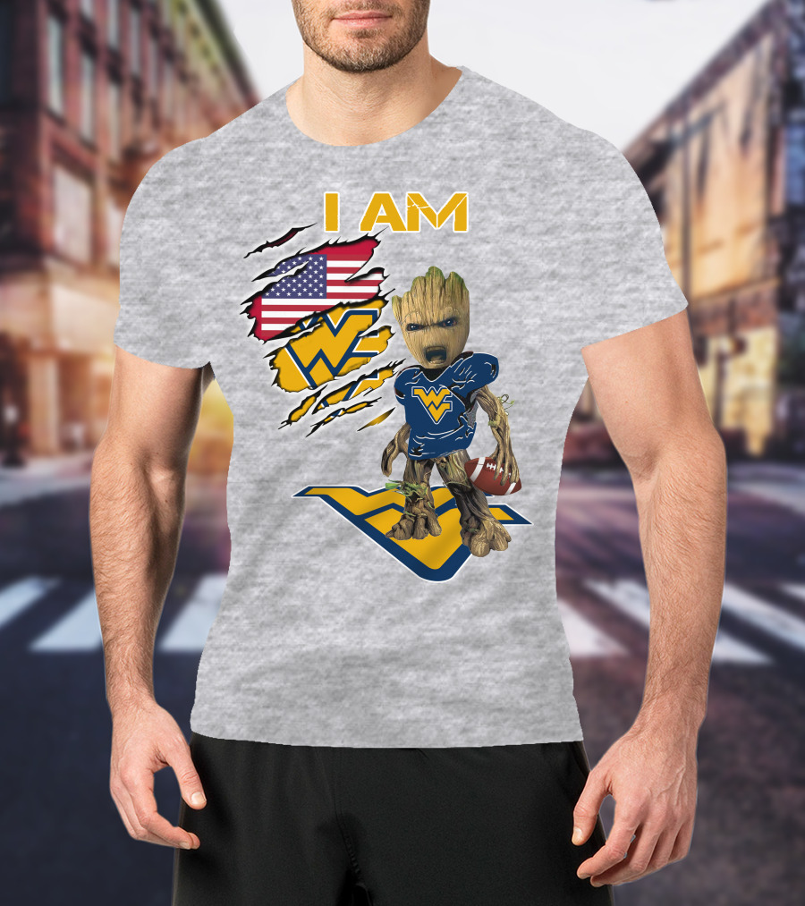 I Am West Virginia Baby Groot Football Usa Flag T-Shirt