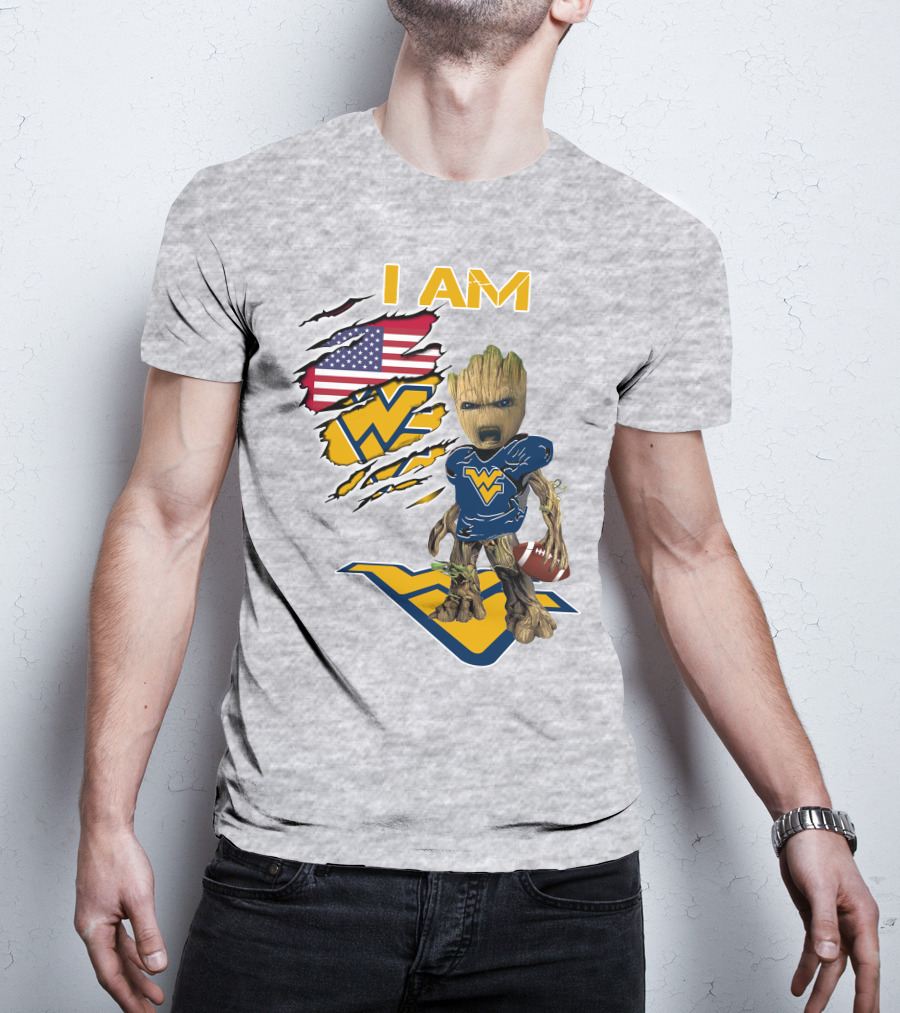I Am West Virginia Baby Groot Football Usa Flag T-Shirt