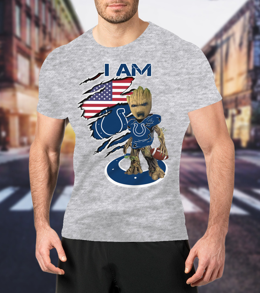 I Am Baby Groot Colts American Flag Football T-Shirt