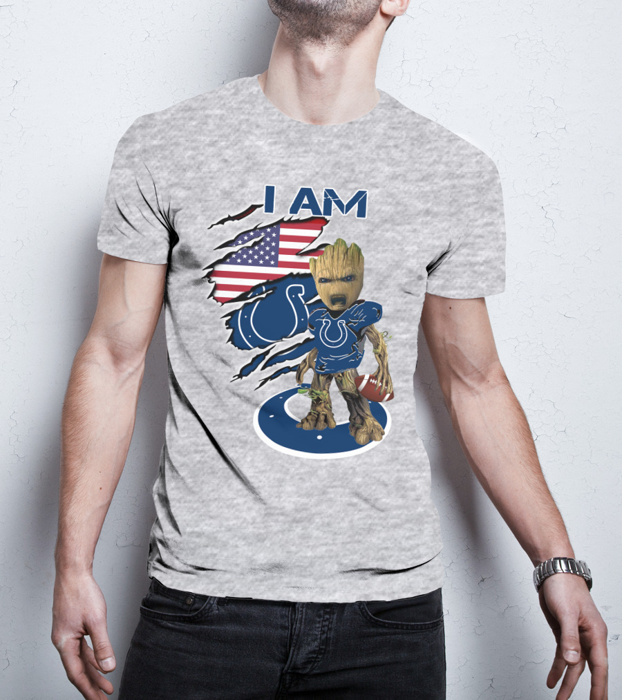 I Am Baby Groot Colts American Flag Football T-Shirt