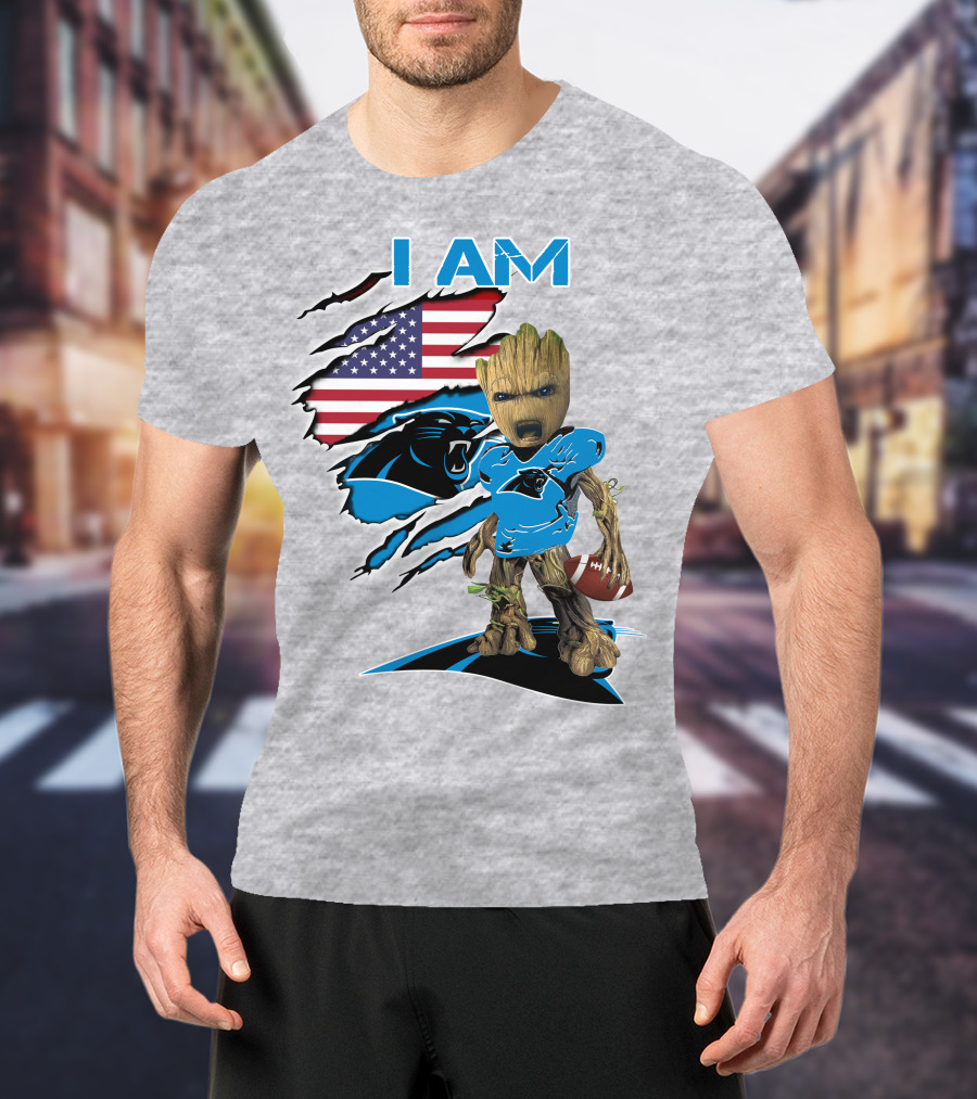 I Am Panthers Baby Groot Football Usa Flag T-Shirt