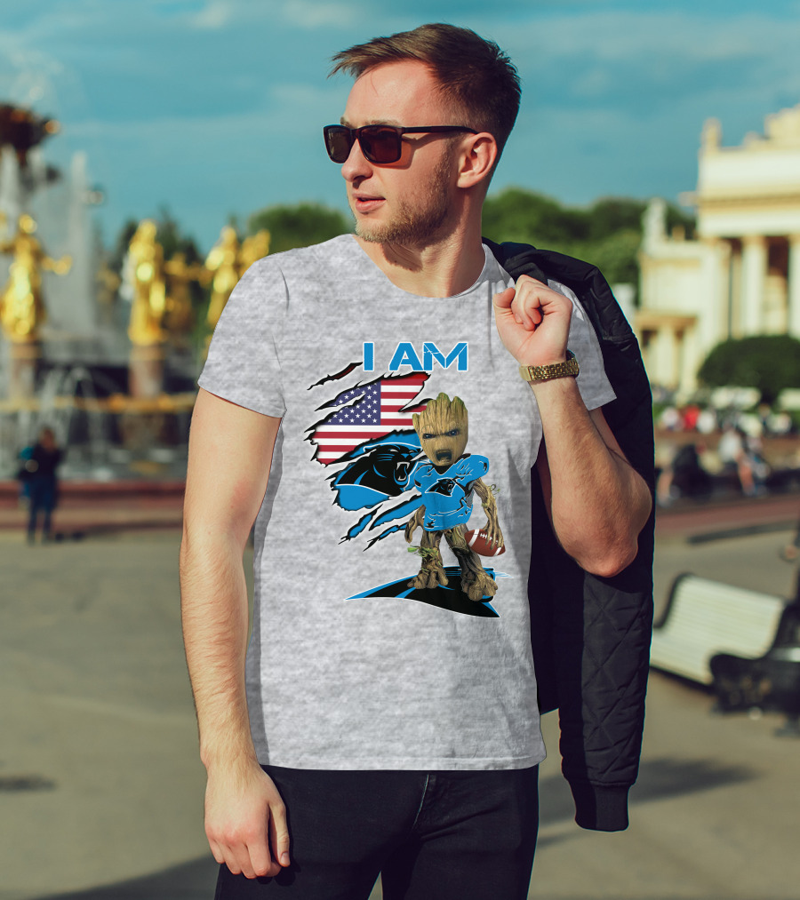 I Am Panthers Baby Groot Football Usa Flag T-Shirt