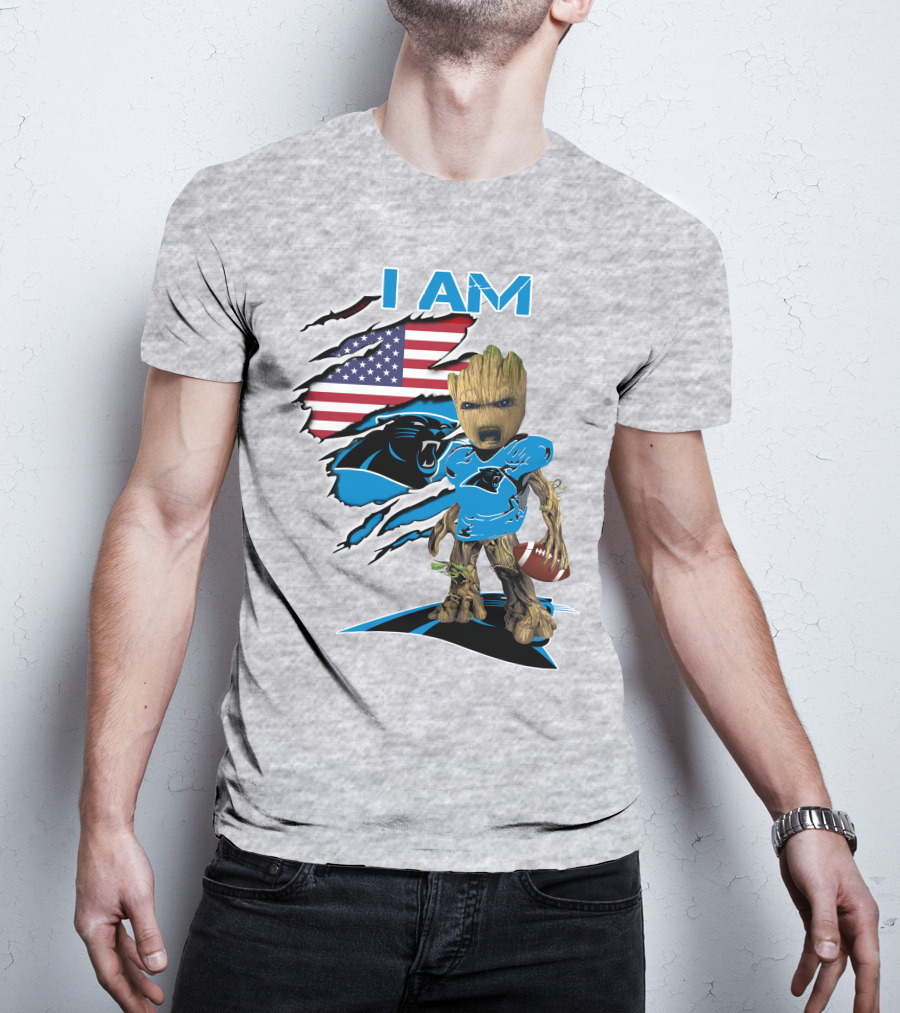 I Am Panthers Baby Groot Football Usa Flag T-Shirt