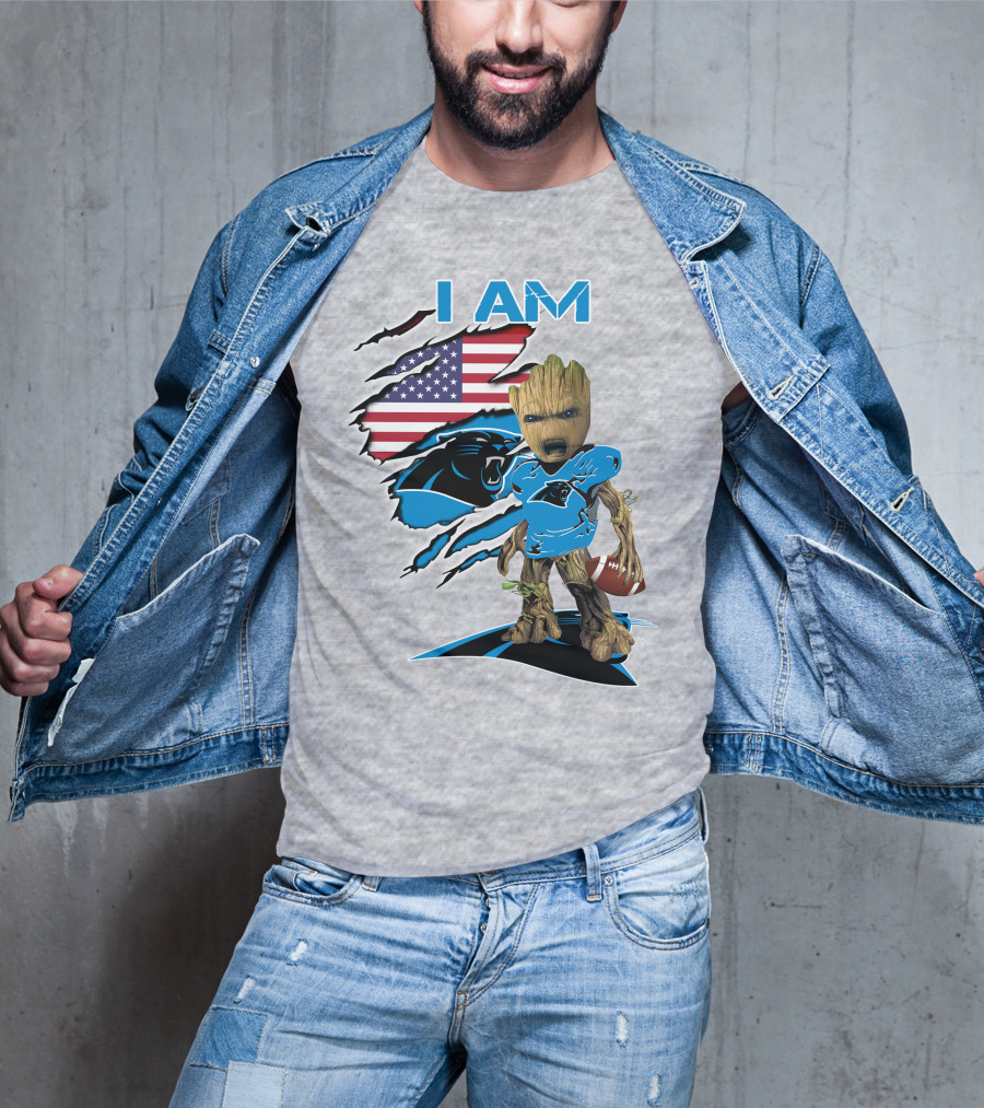 I Am Panthers Baby Groot Football Usa Flag T-Shirt