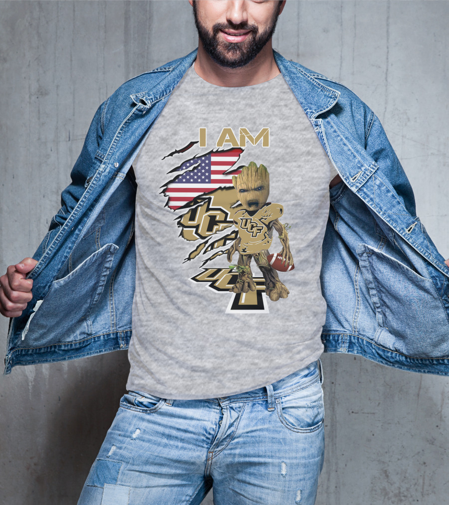 UCF Baby Groot I Am American Flag Football T-Shirt