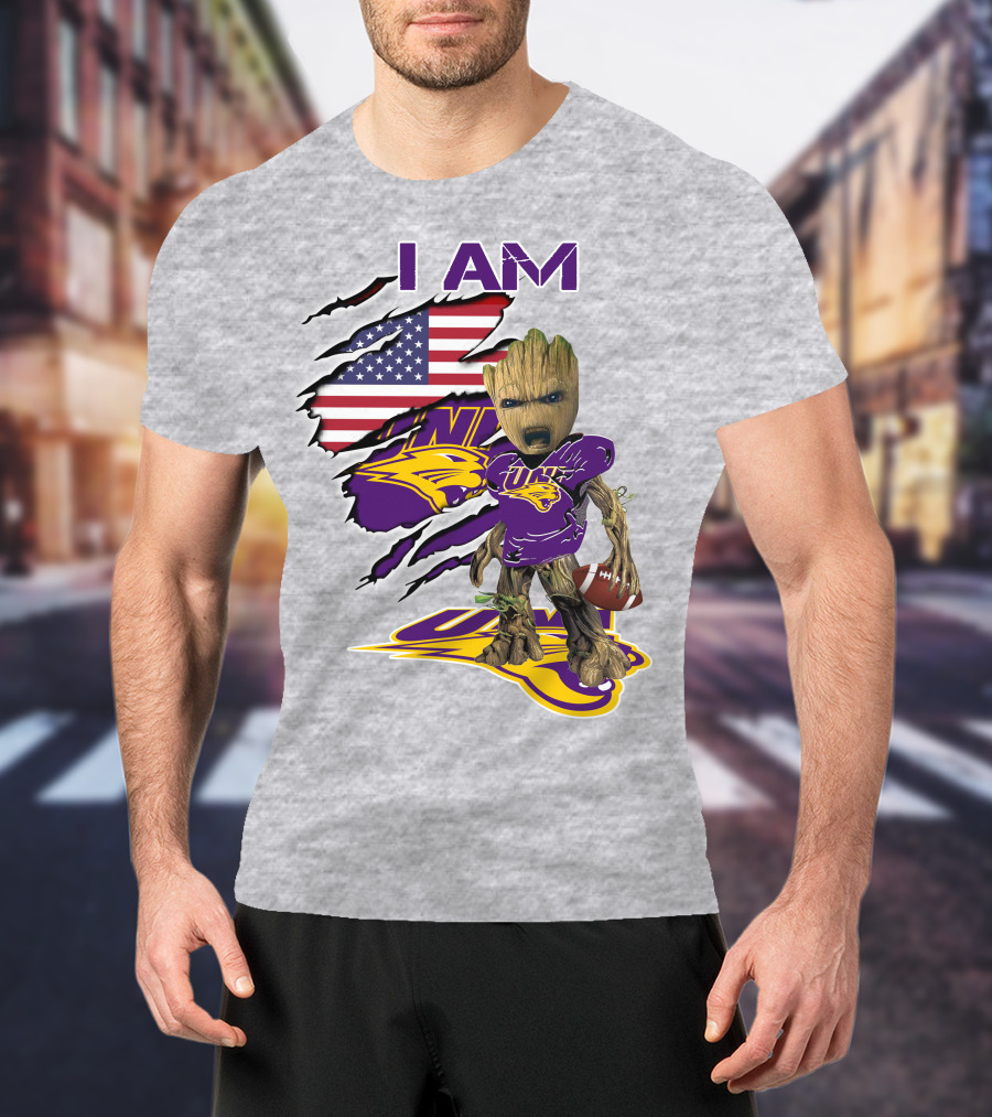 I AM Panthers Baby Groot UNI Football American Flag T-Shirt