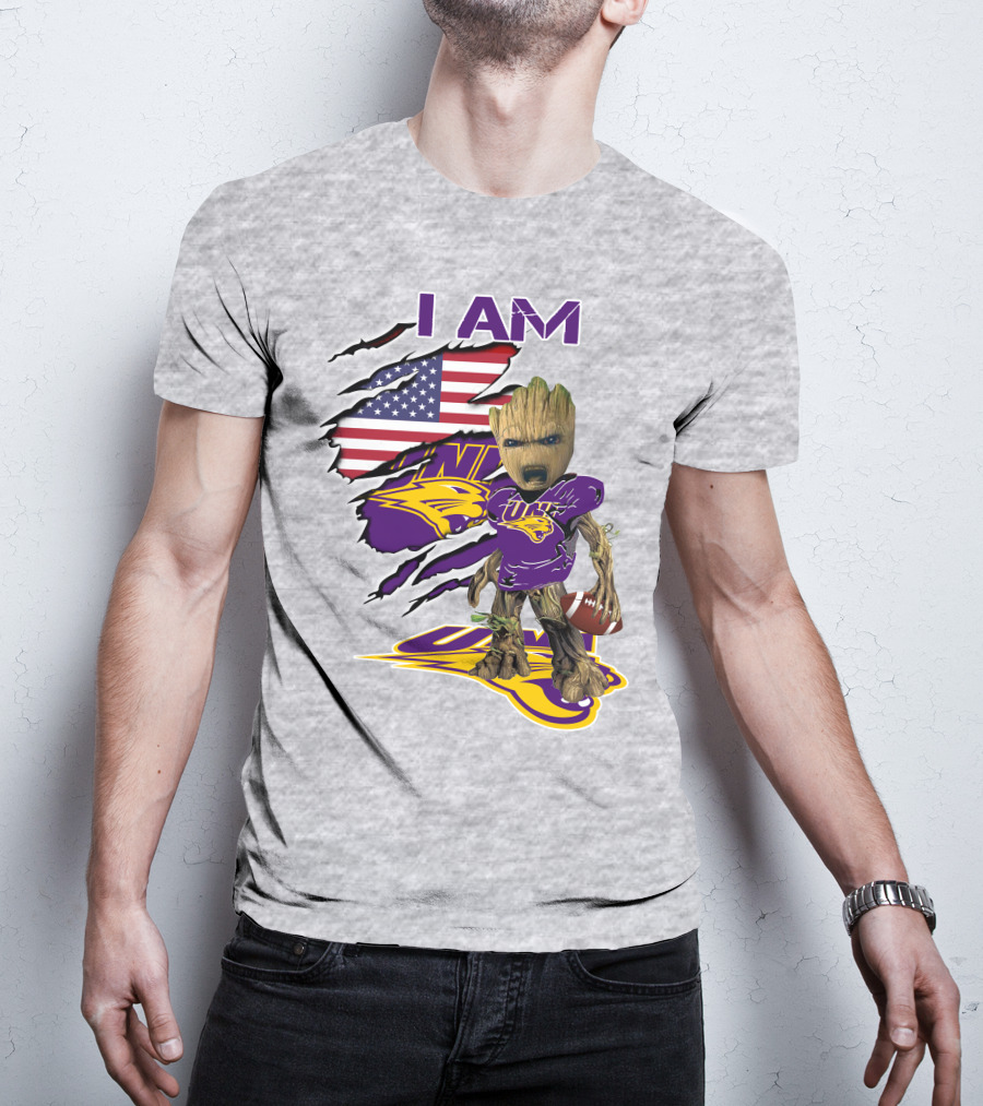 I AM Panthers Baby Groot UNI Football American Flag T-Shirt