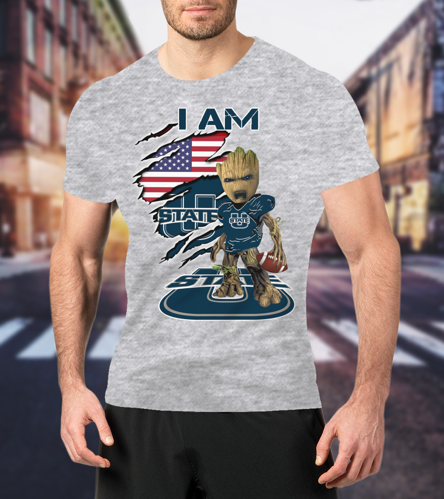 I Am Utah State Baby Groot Football Usa Flag T-Shirt
