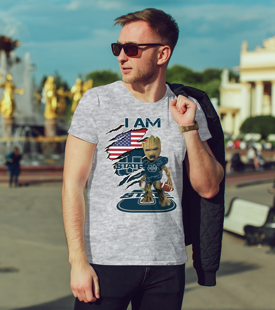 I Am Utah State Baby Groot Football Usa Flag T-Shirt