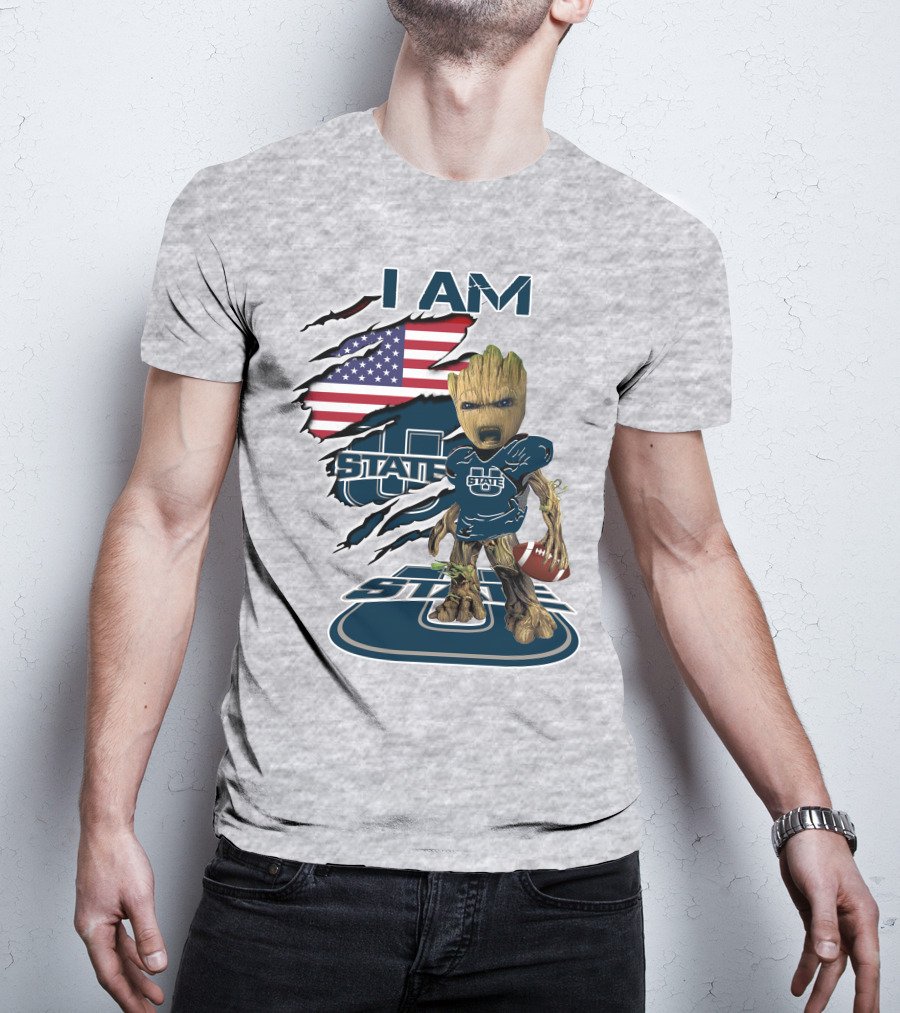 I Am Utah State Baby Groot Football Usa Flag T-Shirt
