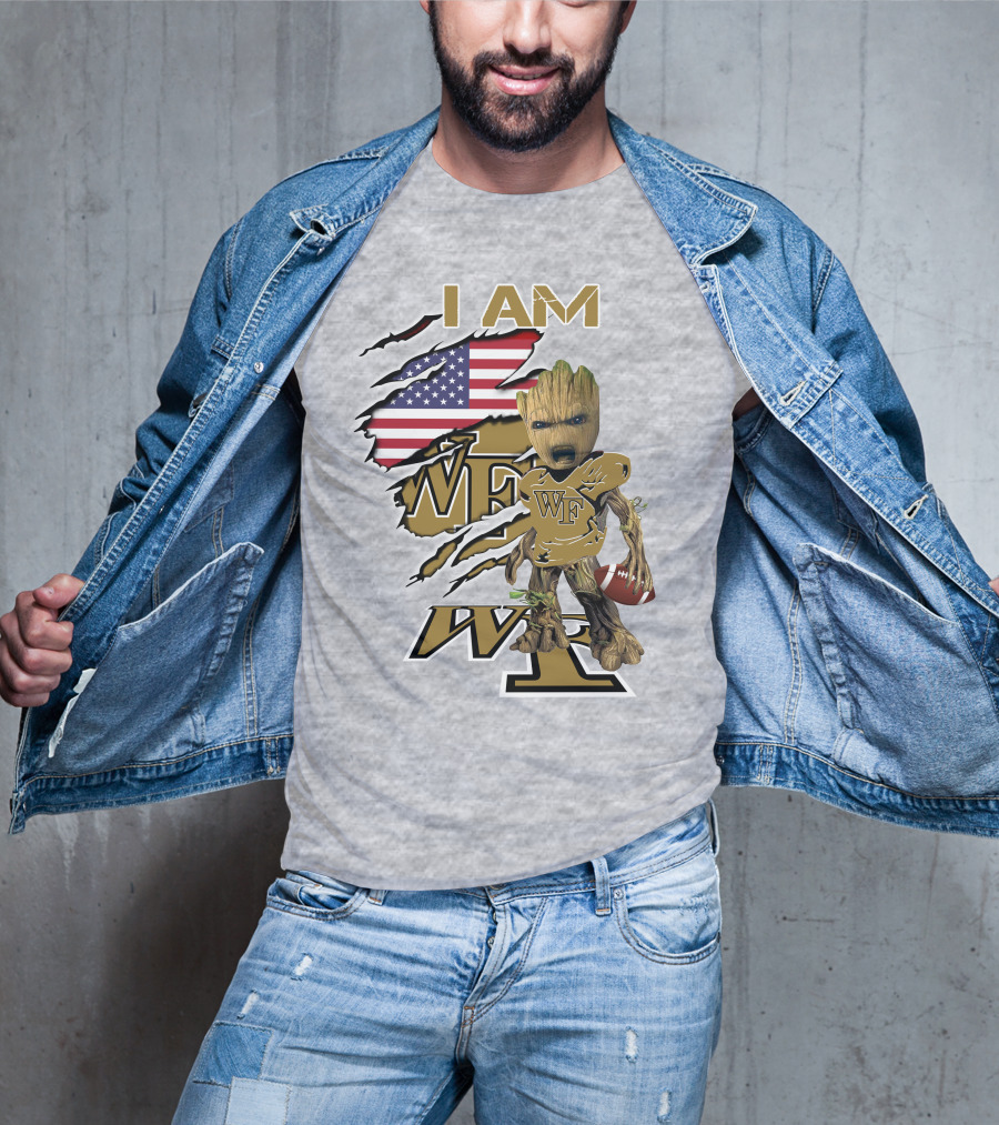 I AM WF Baby Groot American Football Wake Deacons T-Shirt