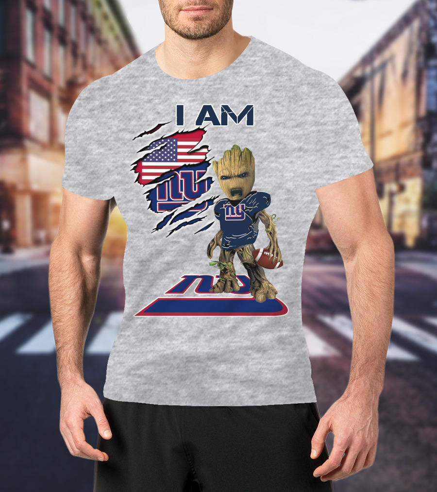 I Am Giants Baby Groot Football Usa Flag T-Shirt