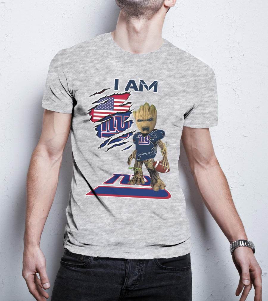 I Am Giants Baby Groot Football Usa Flag T-Shirt