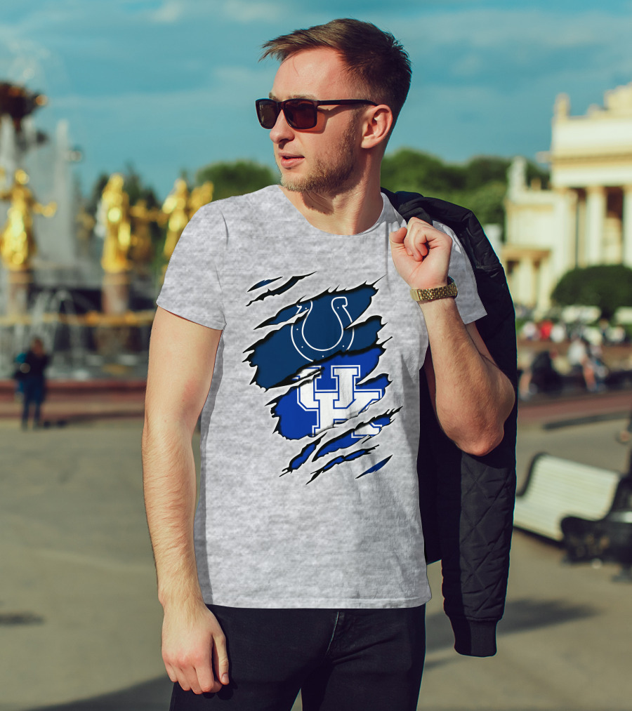 Colts Horseshoe And Kentucky Wildcats UK Blue Claw Marks T-Shirt