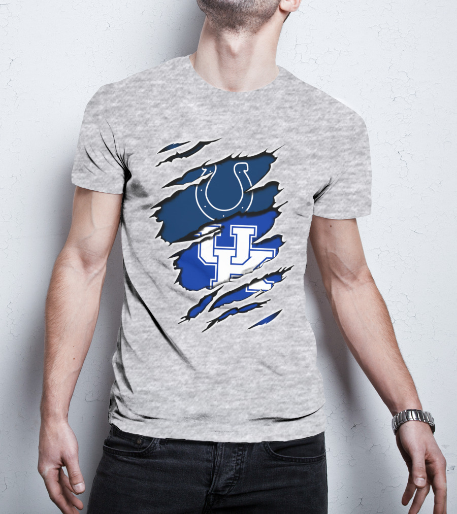 Colts Horseshoe And Kentucky Wildcats UK Blue Claw Marks T-Shirt
