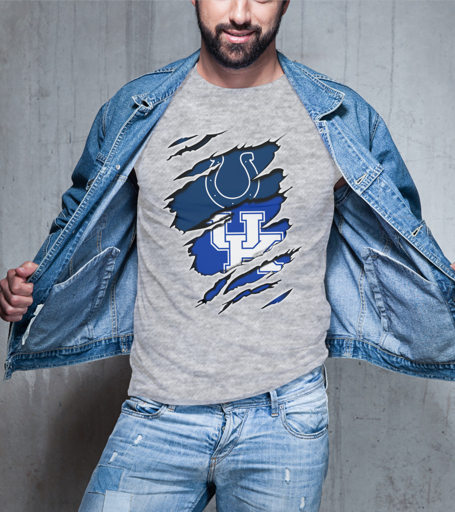 Colts Horseshoe And Kentucky Wildcats UK Blue Claw Marks T-Shirt