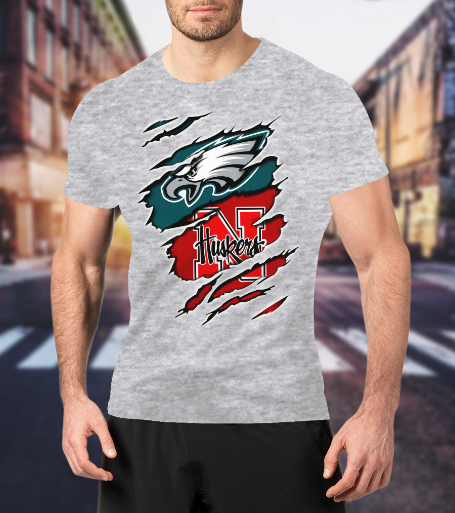 Philadelphia Eagles And Nebraska Cornhuskers Fans Rip And Tear T-Shirt