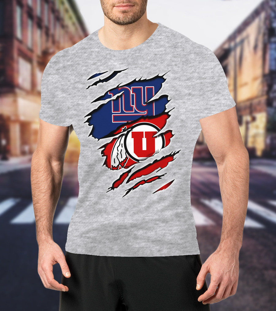 New York Giants Utah Utes Torn Logo Fusion T-Shirt
