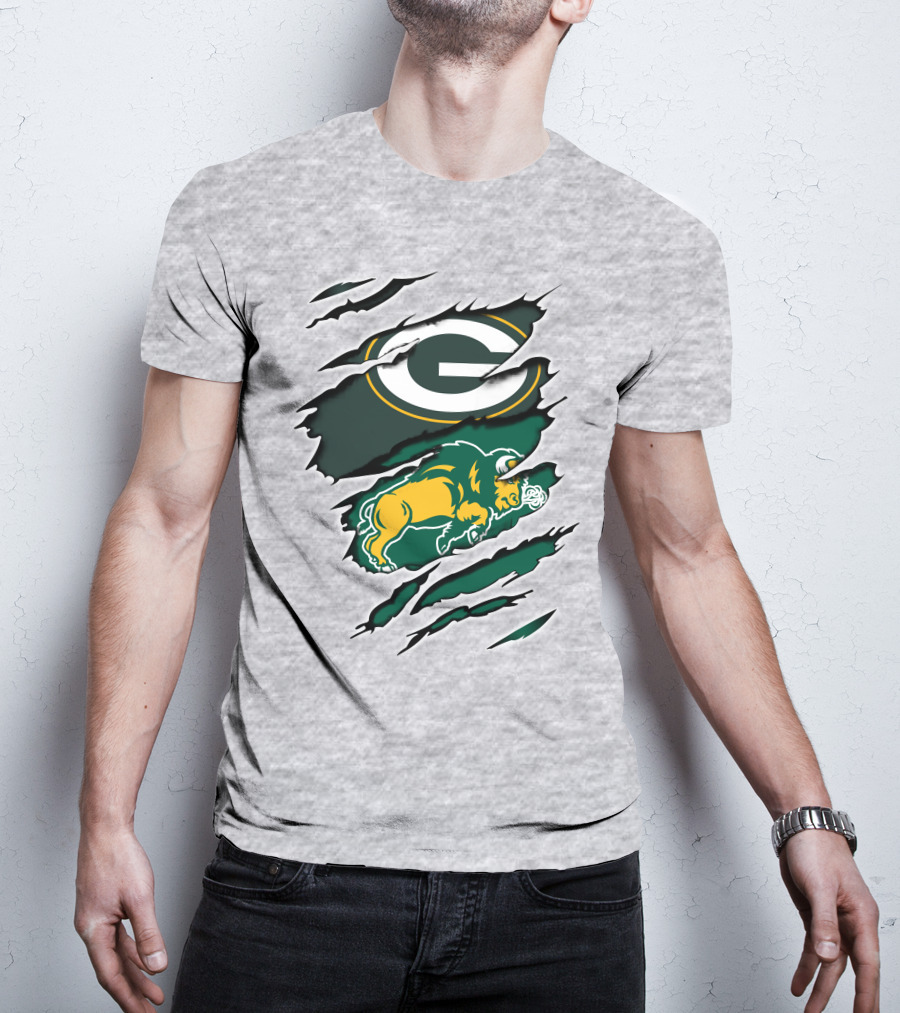 Packers Dakota Green Bay North Dakota State Bison Logo Fusion T-Shirt