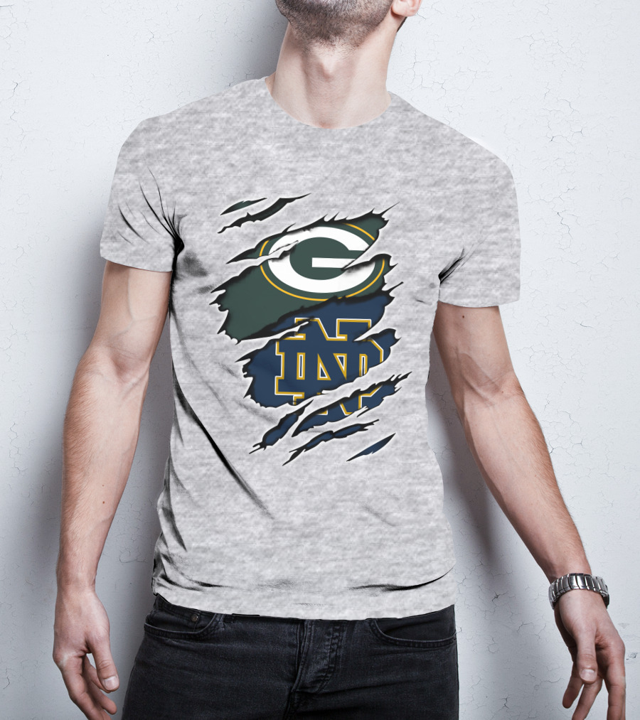 Packers Notre Dame Logo Mashup NFL College Football Fan Combo T-Shirt