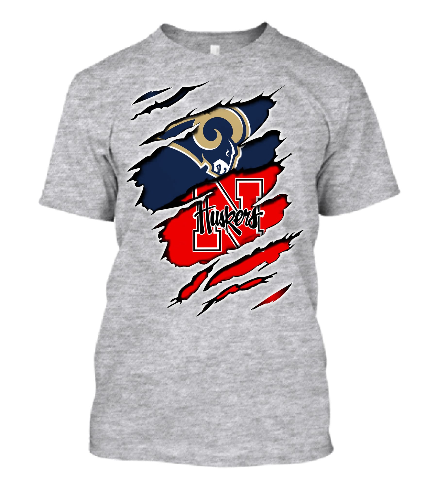 Rams Huskers Mascot Fusion Scratched T-Shirt