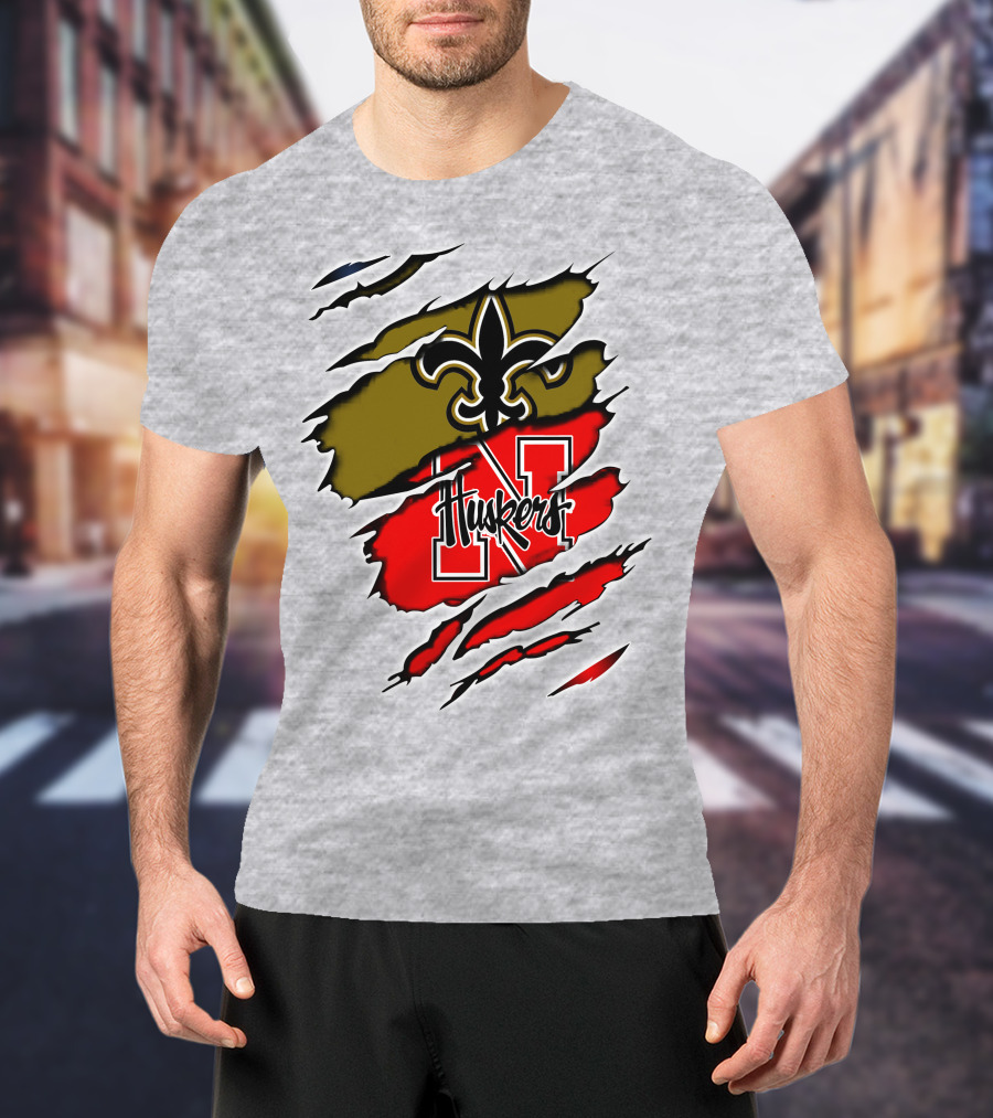 New Orleans Saints Nebraska Huskers Claw Marks T-Shirt