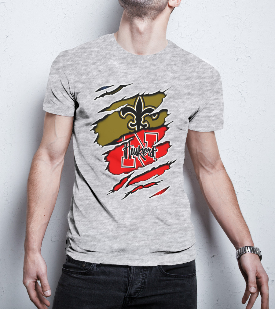 New Orleans Saints Nebraska Huskers Claw Marks T-Shirt