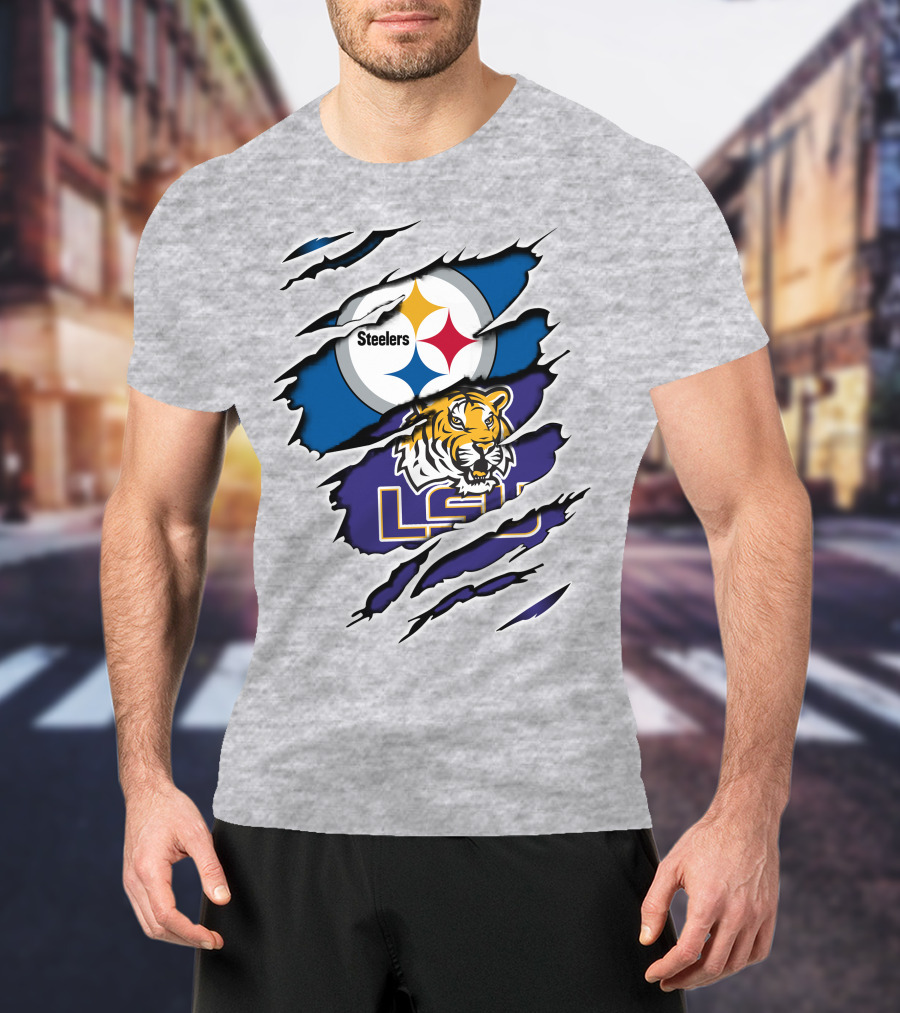 Steelers Logo And LSU Tigers Scratch T-Shirt