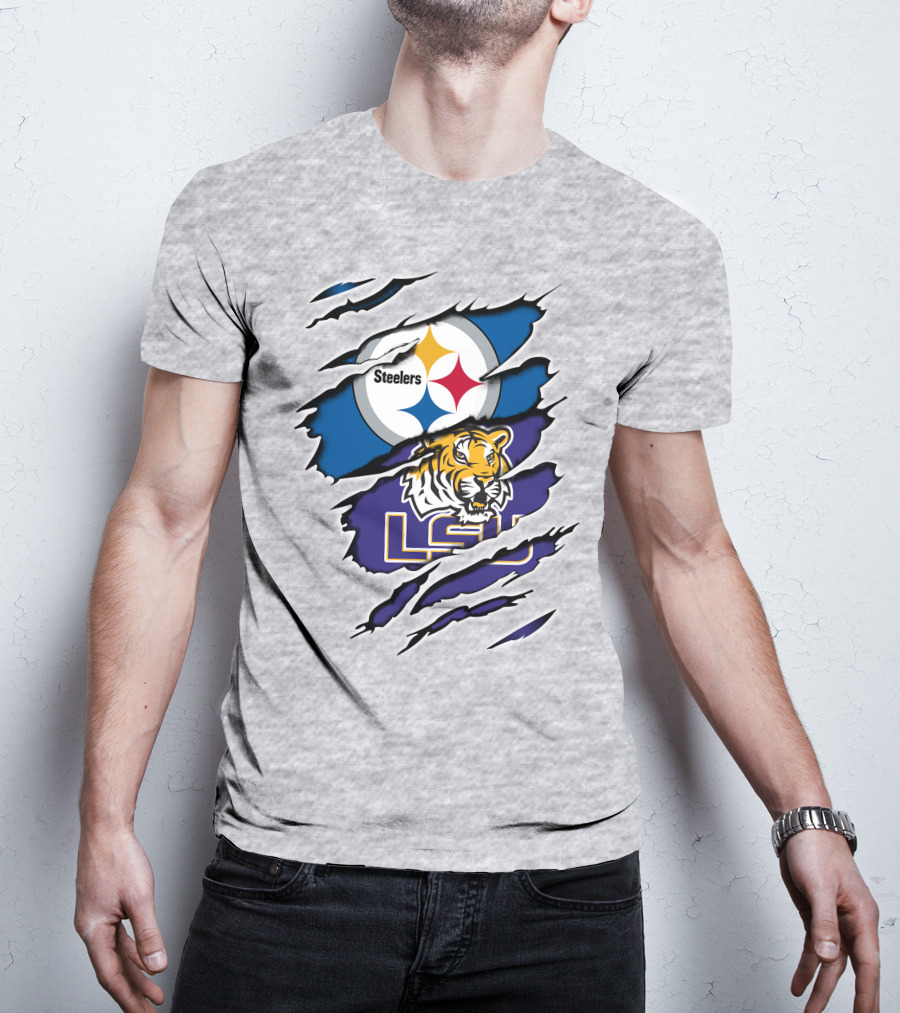 Steelers Logo And LSU Tigers Scratch T-Shirt