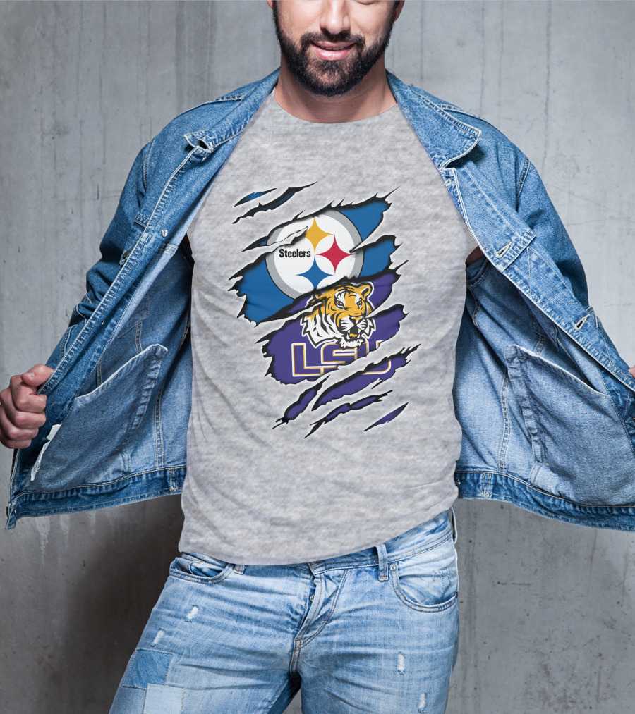 Steelers Logo And LSU Tigers Scratch T-Shirt