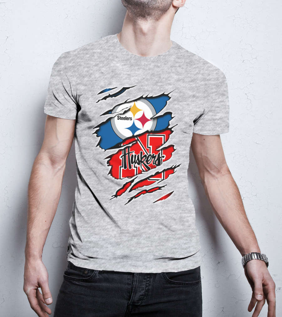 Steelers Huskers Torn Logo Fan Combination T-Shirt