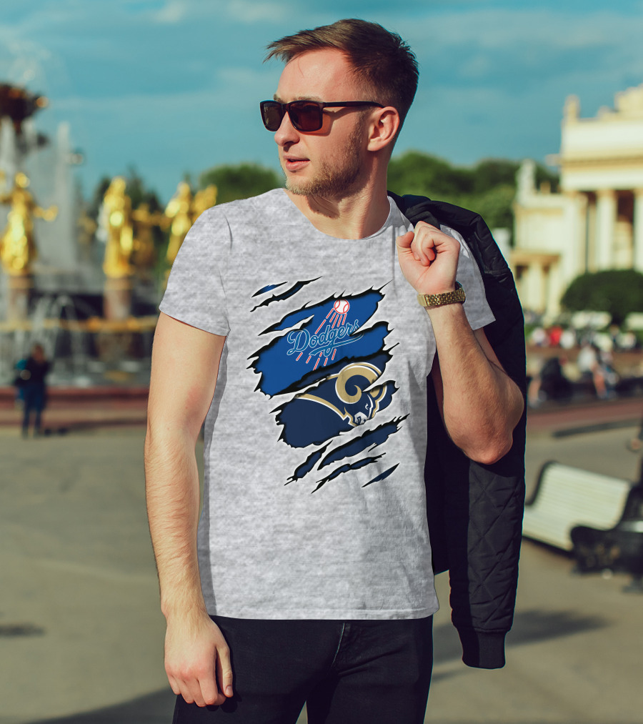 Dodgers Rams Baseball And Football Team Crossover Claw Marks T-Shirt