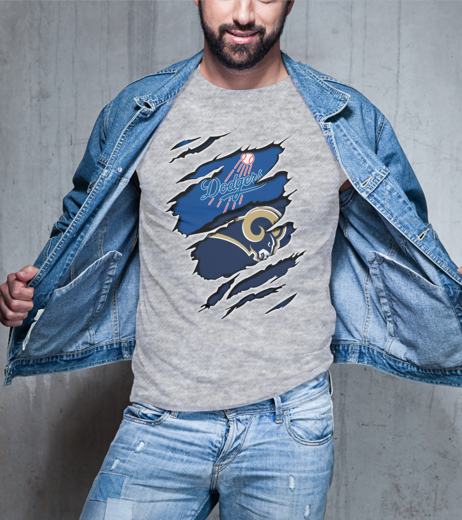 Dodgers Rams Baseball And Football Team Crossover Claw Marks T-Shirt
