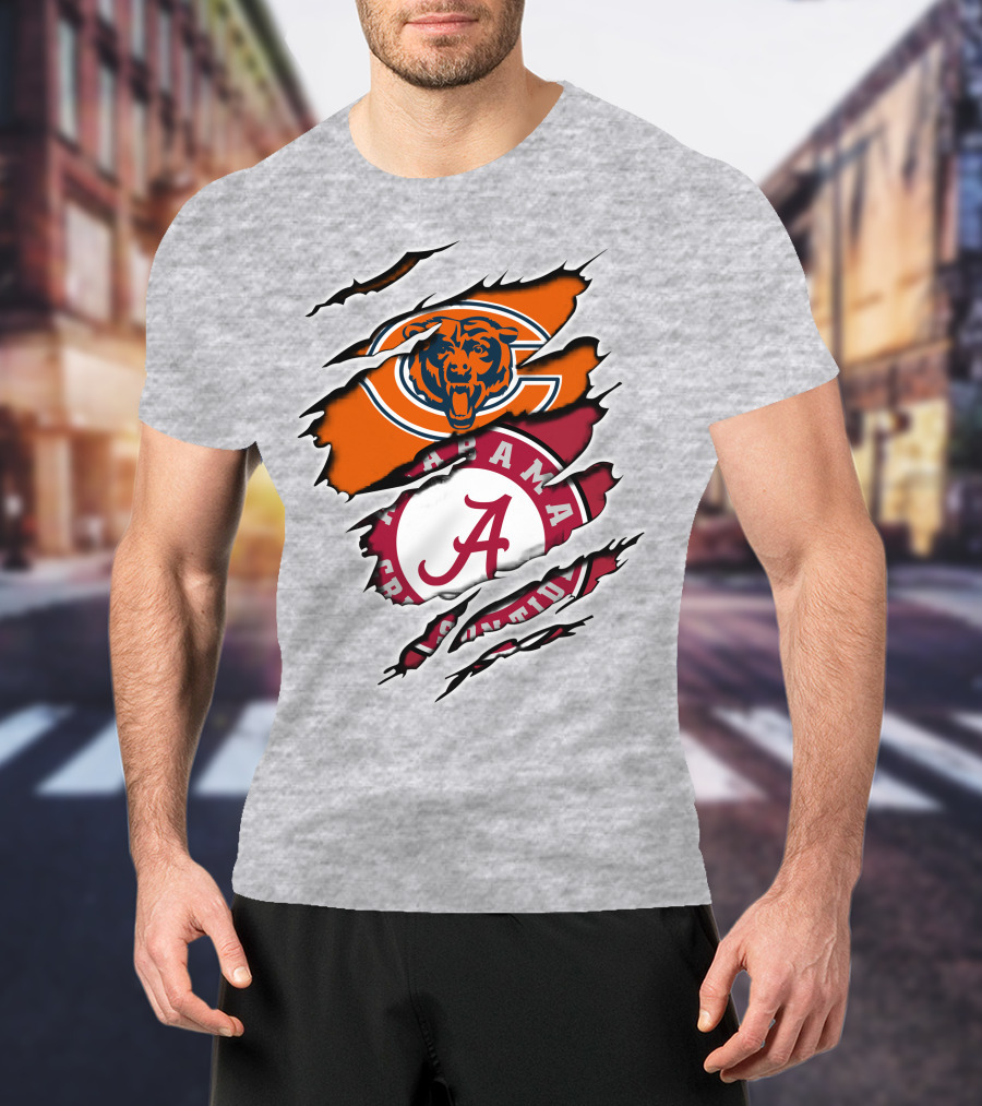 Chicago Bears Alabama Crimson Tide Logo Rip T-Shirt