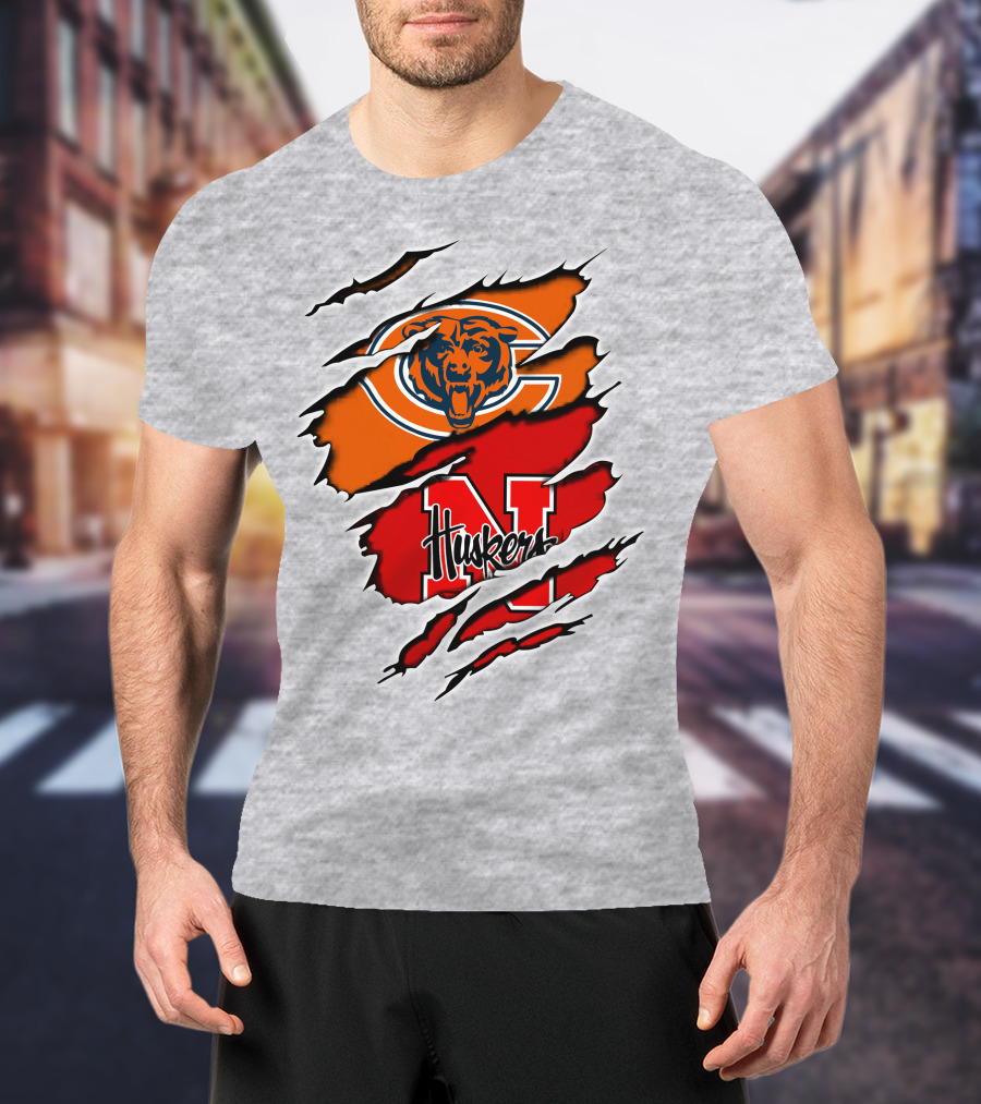 Chicago Bears Nebraska Cornhuskers Logo Claw Marks T-Shirt
