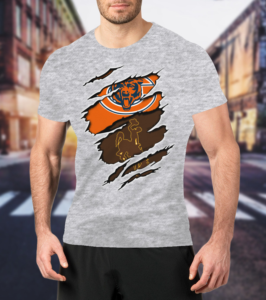 Chicago Bears Wyoming Cowboys Logo Rip T-Shirt