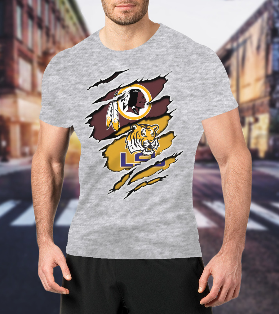 Redskins Logo Claw Rip Over Lsu Tigers T-Shirt