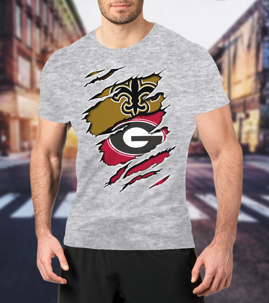 New Orleans Saints Fleur-De-Lis Georgia Bulldogs Logo Fusion T-Shirt