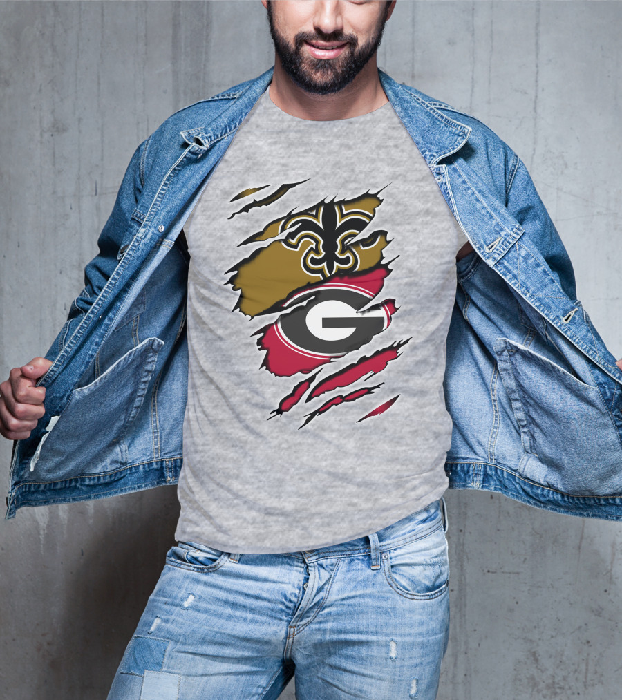 New Orleans Saints Fleur-De-Lis Georgia Bulldogs Logo Fusion T-Shirt