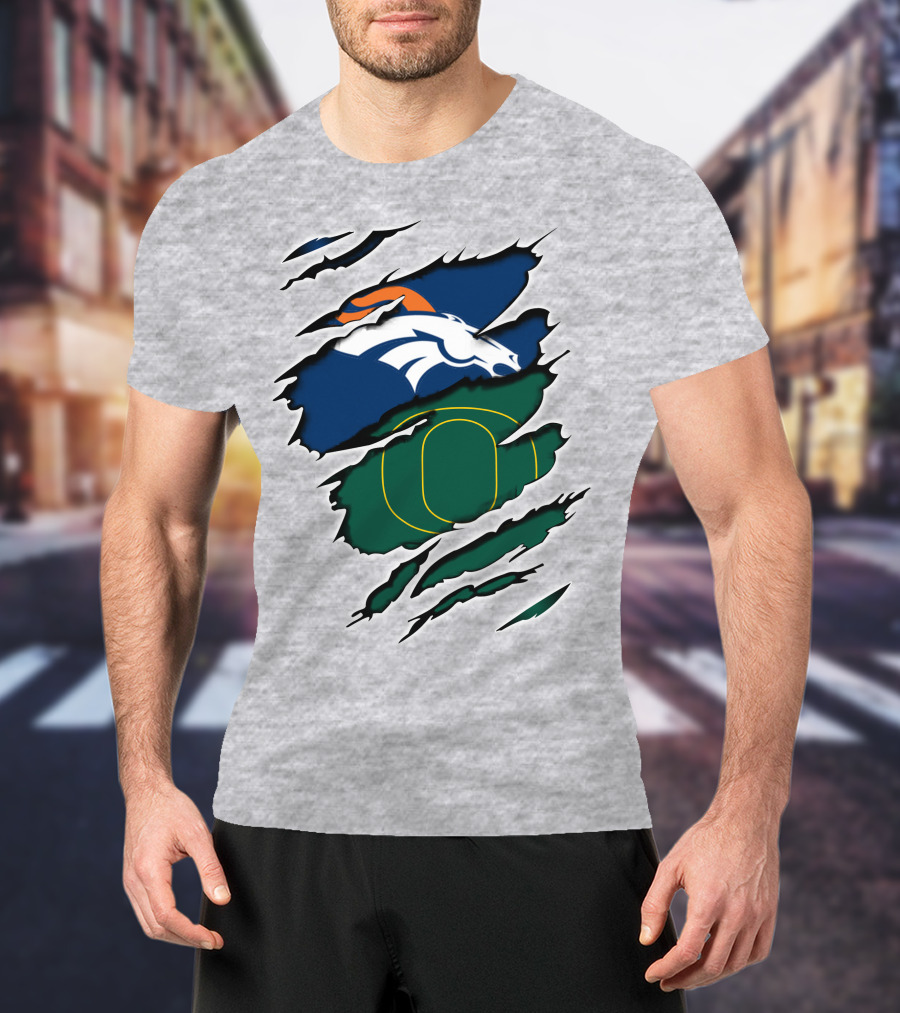 Broncos And Ducks Ripped Layers Football Logo Fusion T-Shirt