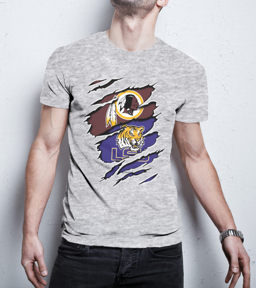 Washington Redskins Lsu Tigers Logo Claw Marks T-Shirt