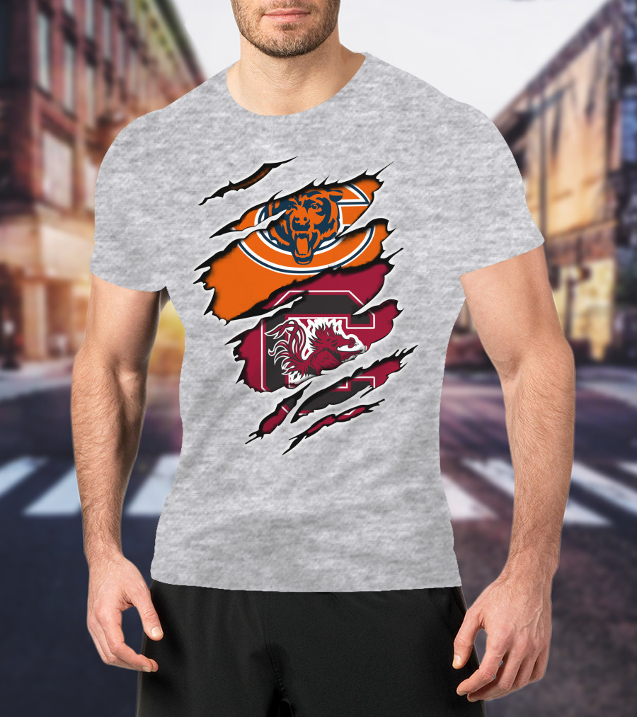 Chicago Bears South Carolina Gamecocks Claw Marks Logo Mashup T-Shirt