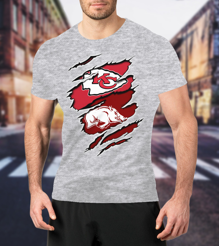 Kansas City Chiefs Arkansas Razorbacks Logo Claw Marks T-Shirt