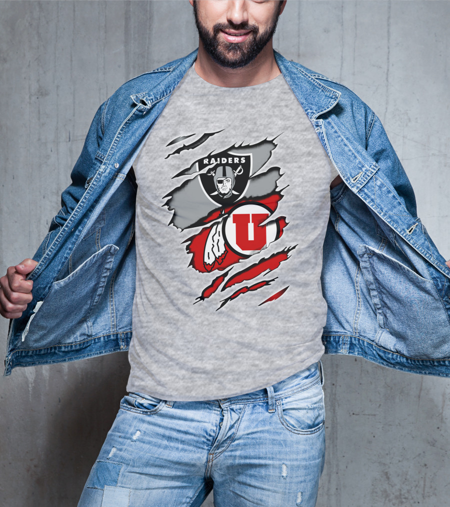 Raiders And Utes Logo Mashup With Shield And Feather Elements T-Shirt