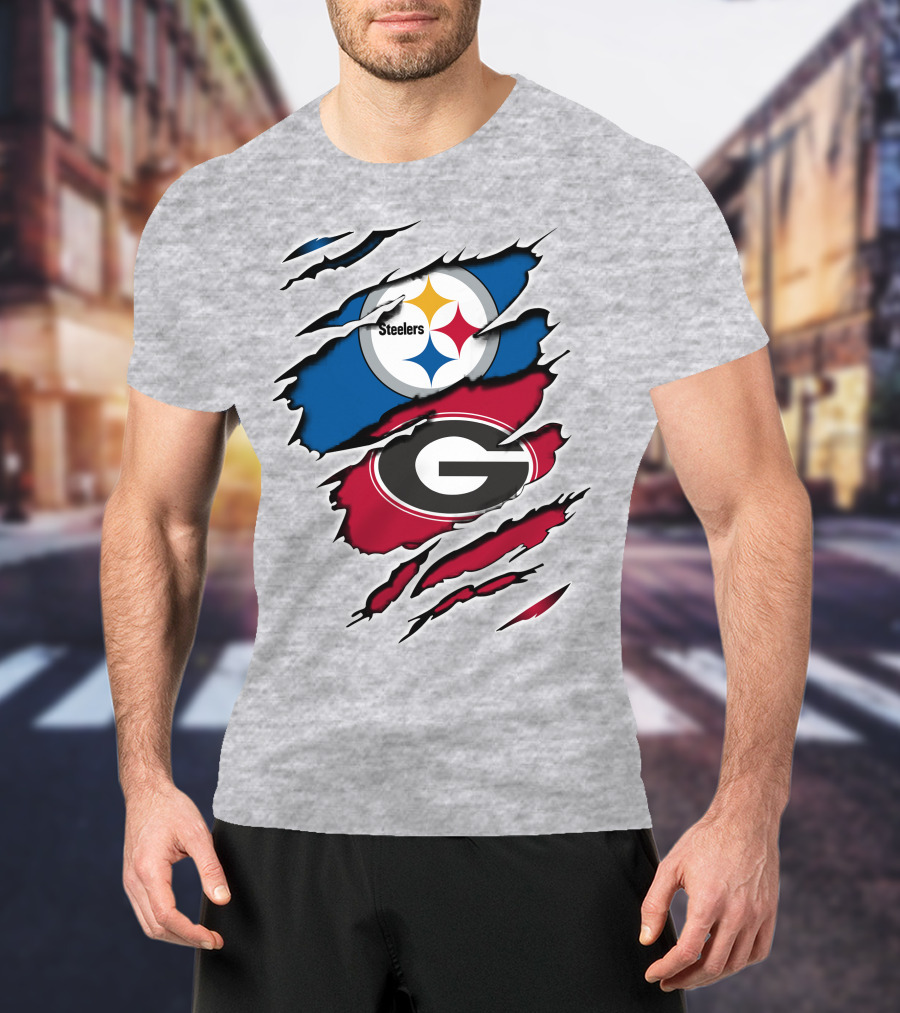 Steelers Georgia Bulldogs Fan Crossover T-Shirt