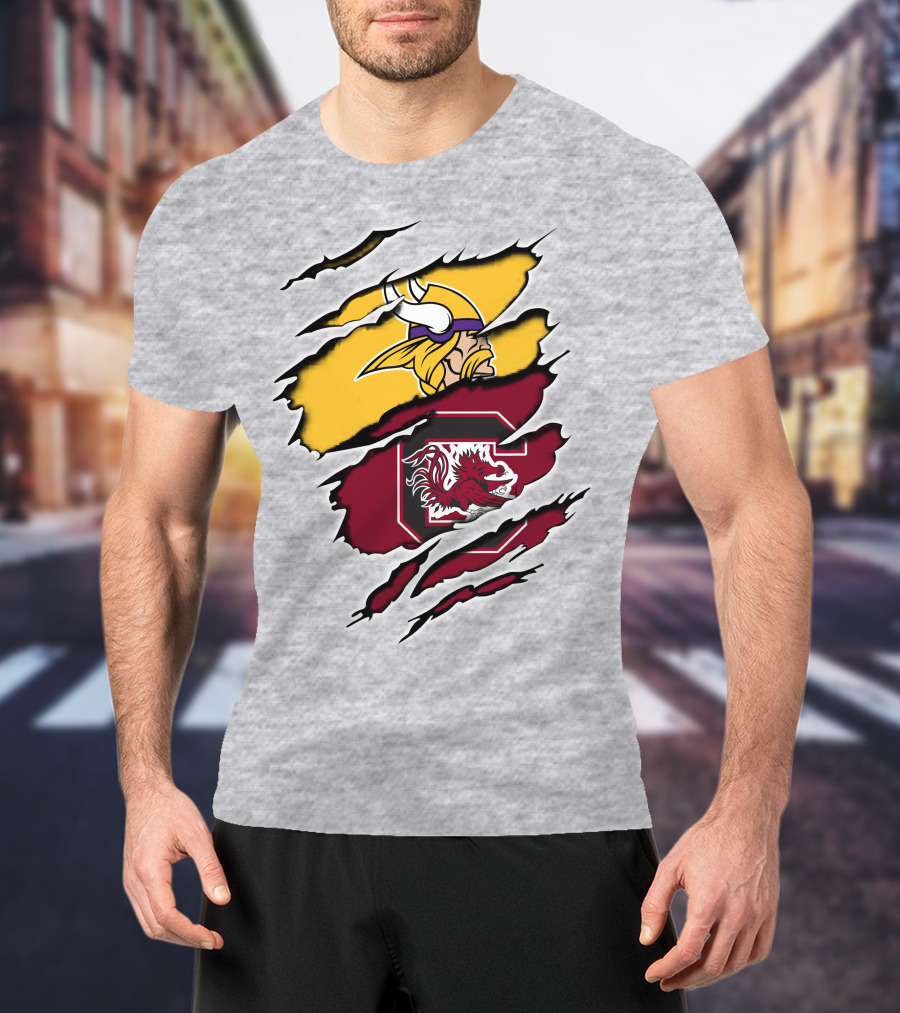 Vikings Gamecocks Logo Fusion Tear T-Shirt