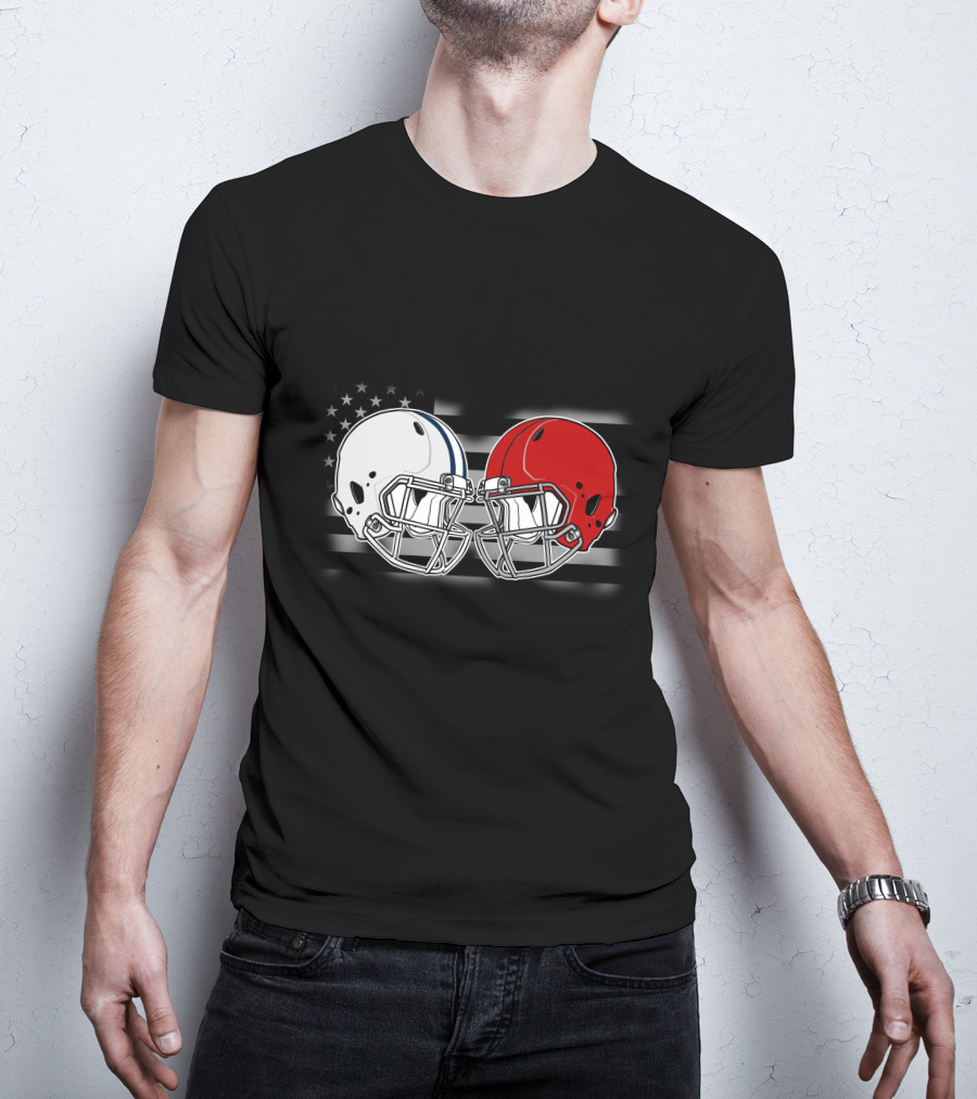 American Flag Two Football Helmets Cow Uters T-Shirt