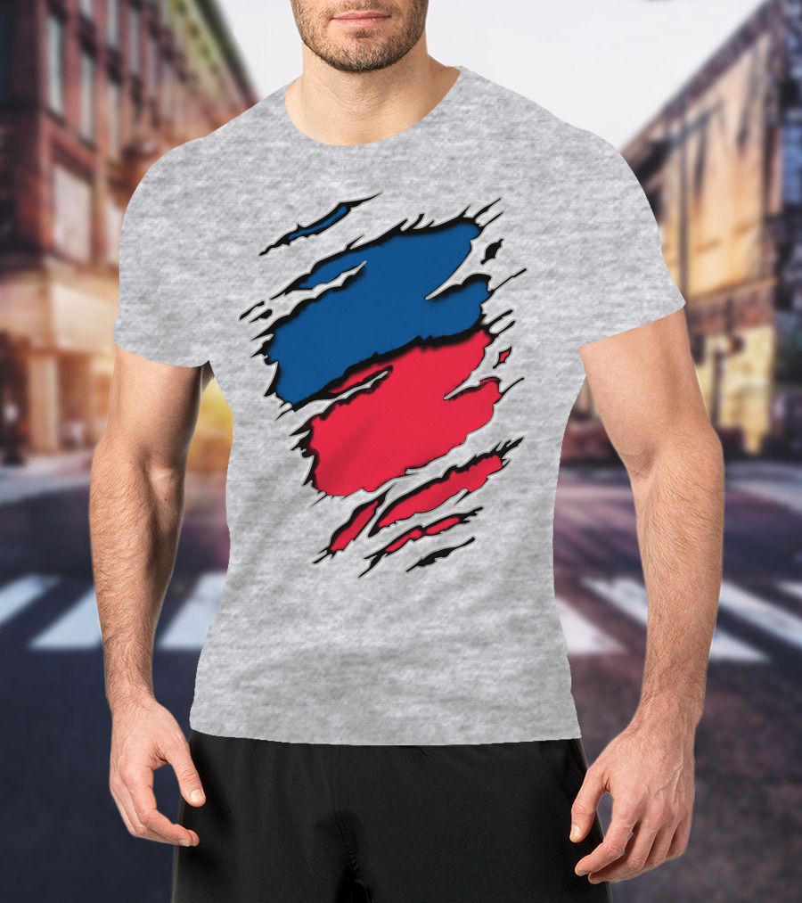 Chi Ro Red And Blue Torn T-Shirt