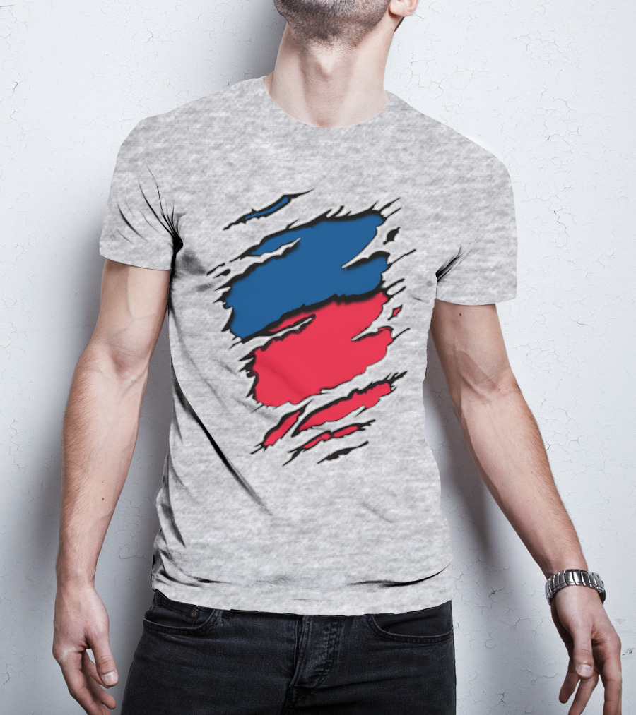 Chi Ro Red And Blue Torn T-Shirt